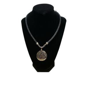 Premier Designs Chunky Silver Medallion on Braided Black Leather Choker